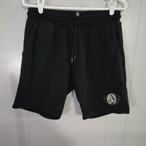 Volcom Fleece Sweat Shorts Mens Small Black Logo Drawstring Skater Casual